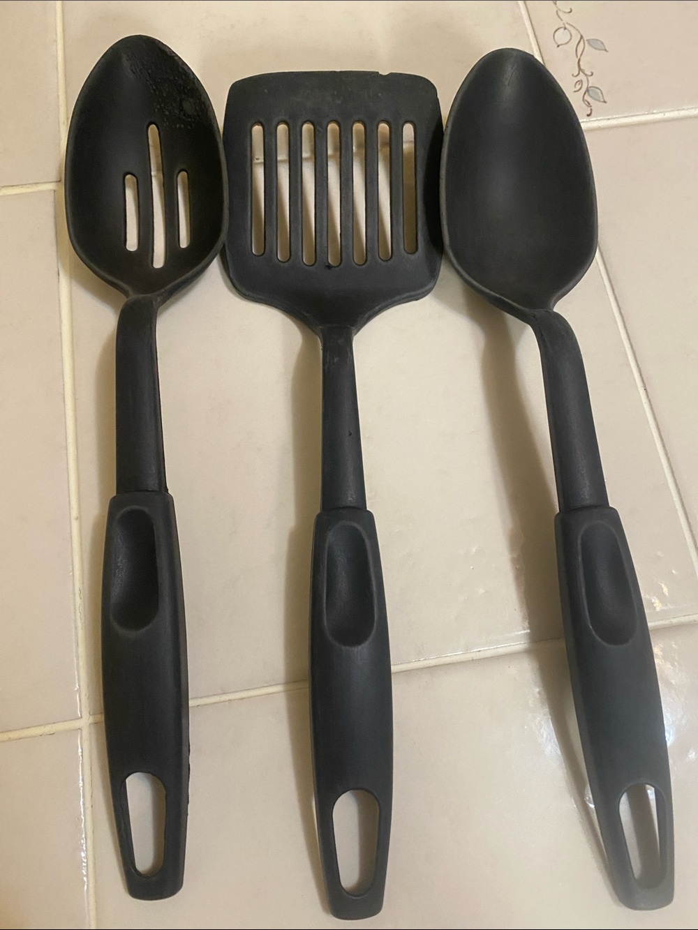 Black Nylon Cooking Utensil Set - 3 Piece Slotted Spoon, Turner, Serving Spoon